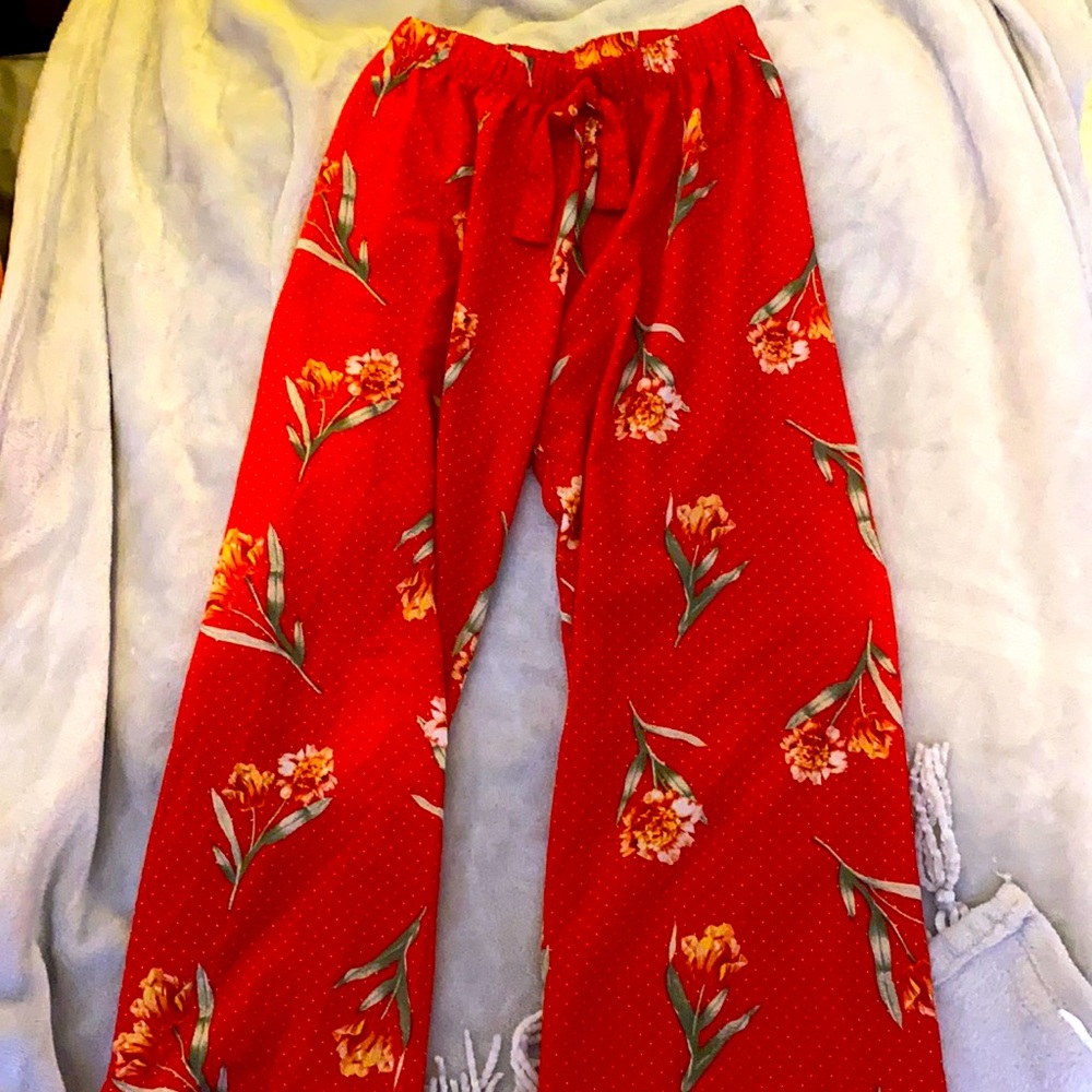 Red flare pants